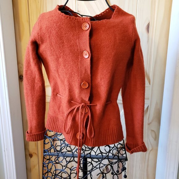 Gorgeous Willi Smith Merino Wool Cardigan Rust Orange EUC Size M - Picture 2 of 6
